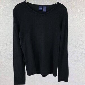 Basic Editions Black V-Neck Long Sleeve Pullover Knit Sweater Size M
